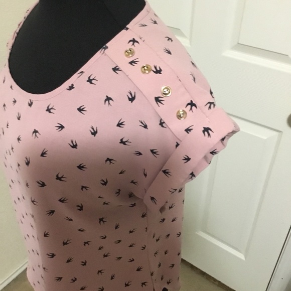 Paper moon Sparrow top, mauve, black sparrows, size M - Picture 3 of 5